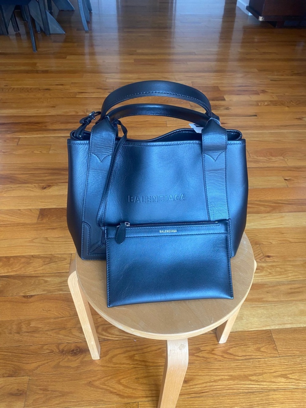 Balenciaga Black Leather Tote with Removable Zip Pouch